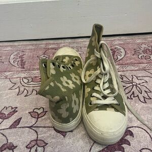Green Floral High-Top Sneakers
